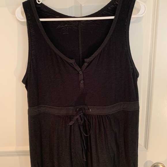 Women’s Large Eddie Bauer 100% Cotton, Black Maxi Dress w/Adjustable Waist Tie - Picture 2 of 15